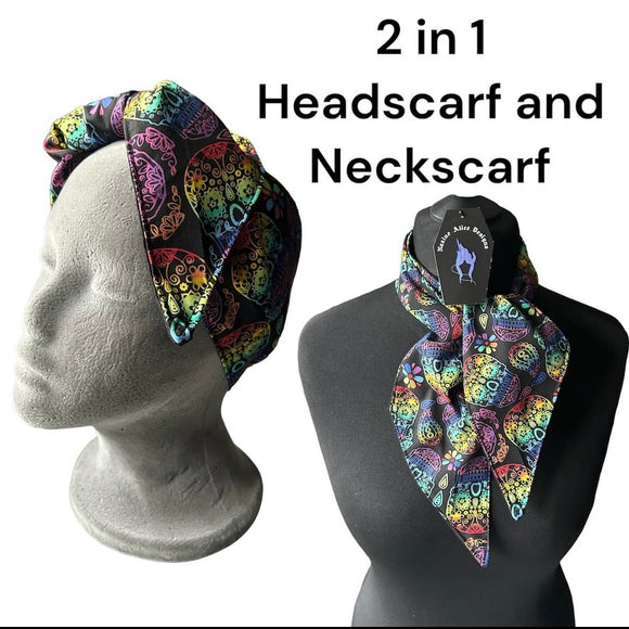 Neck Scarf / Head Band - Pride Goth Skulls