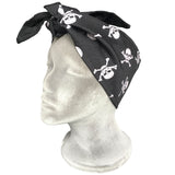 2 in 1 head and neck scarf. A gothic head scarf, a goth neck scarf and goth headband multi use alternative accessory.. Perfect for hot goth summer and corporate goth outfits. In a pirate like skull and crossbones fabric.