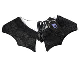 A reversible detachable goth bat wing collar with a silk ribbon tie up detail. A luxury gothic gift item for a friend or lover. Comes in recyclable giftable packaging. The collar has a lace lining matching the black and white reversible sides it matches with.