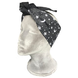 2 in 1 head and neck scarf. A gothic head scarf, a goth neck scarf and goth headband multi use alternative accessory.. Perfect for hot goth summer and corporate goth outfits. In a witchy black and white pentagram fabric.